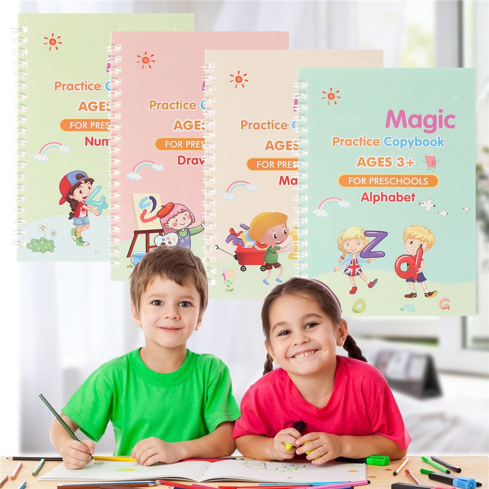 Children Number English Word Preschool Educational Magic Writing Stickers Handwriting Kids Groove Copybook