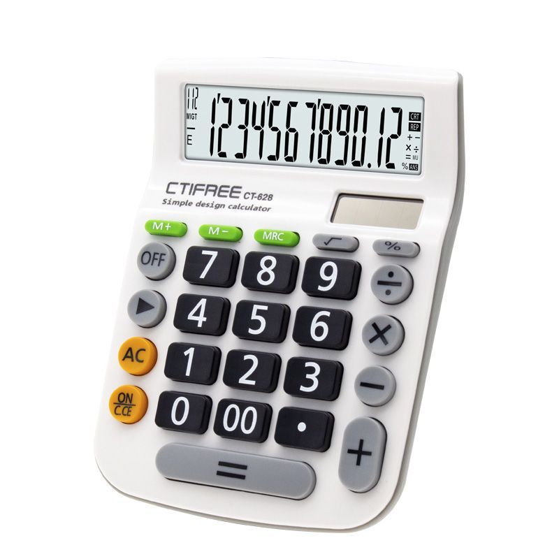 12 Digit Desk Calculator Large Buttons Financial Business Accounting Tool White Big Buttons Large Student calculator CT-628C