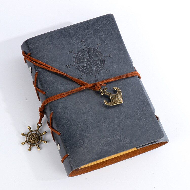 Vintage journal book travelers notebook leather kraft paper sketchbook diary blank note book 6 ring binder string nautical BJB01(null)