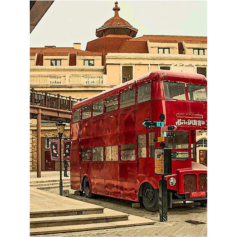 DIY Diamond Painting By Number Kit,Crystal Rhinestone Diamond Embroidery Paintings for Home Wall Decor Retro Bus
