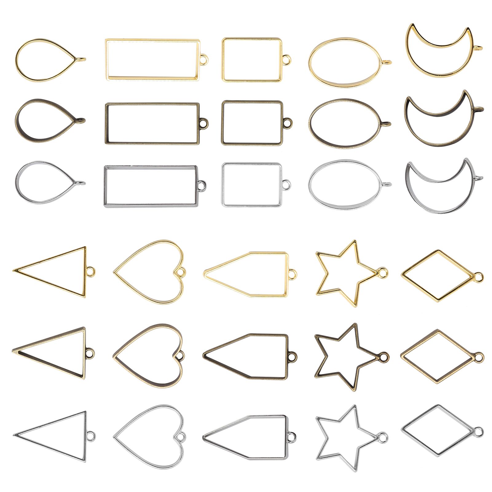 30Pcs Geometric Hollow Frame Pendant DIY Jewelry Making Accessory Pendants Molds