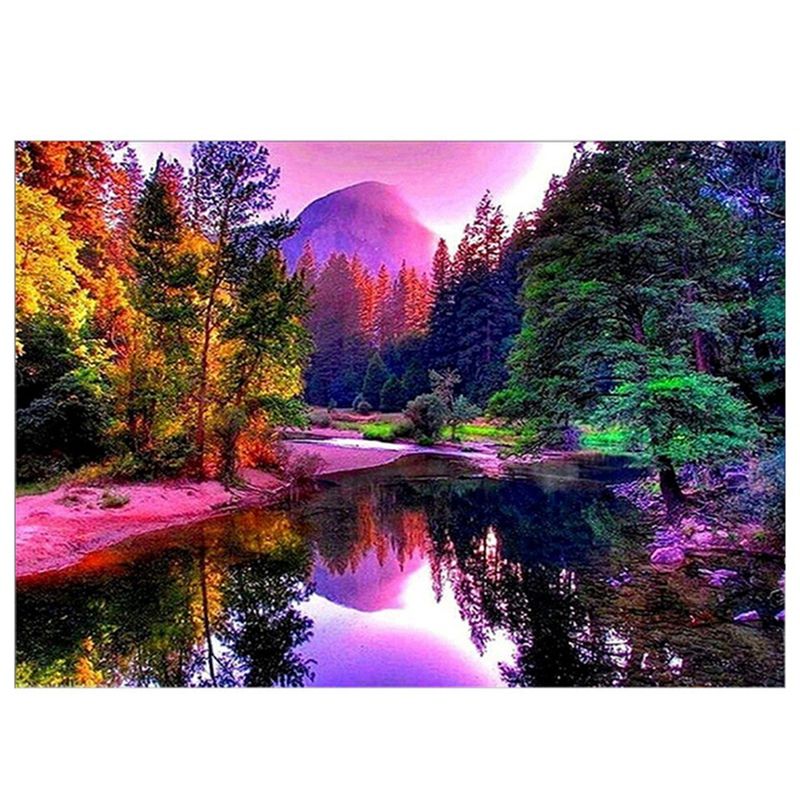 Round Diamond Diamond Painting DIY Diamond Painting Embroidery Kit Lake Forest Reflection Diamond Painting