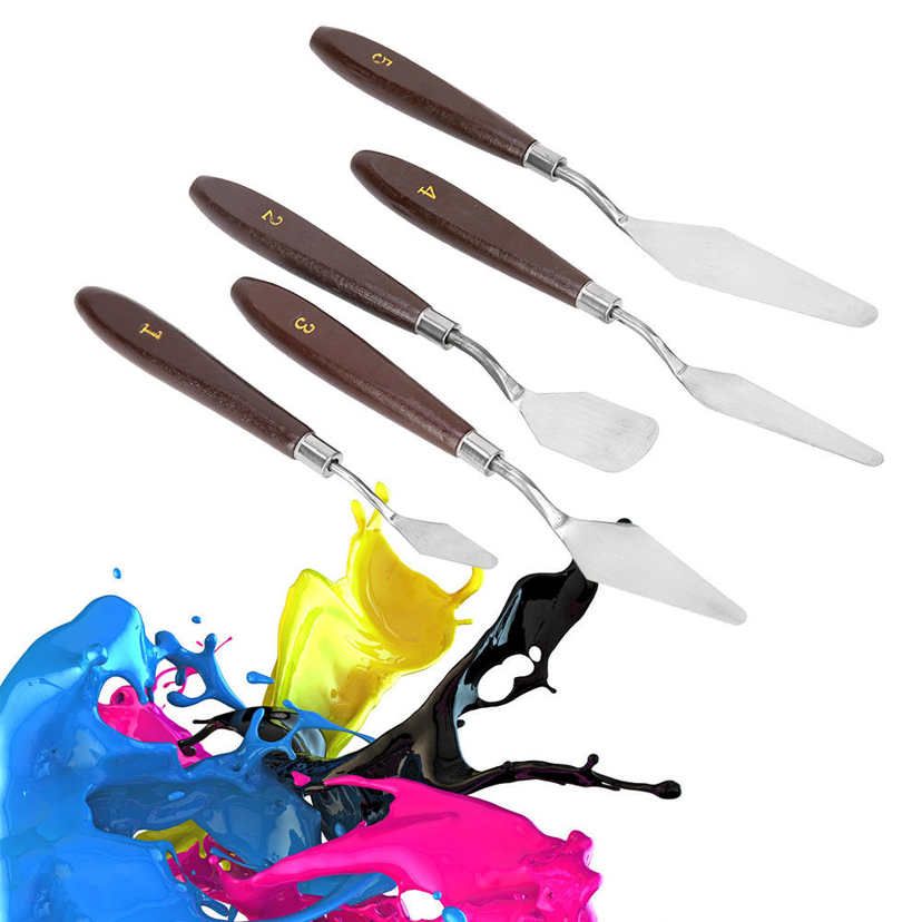 5Pcs Stainless Steel Artist Oil Painting Palettes Knife Spatula Paint Tool Set
