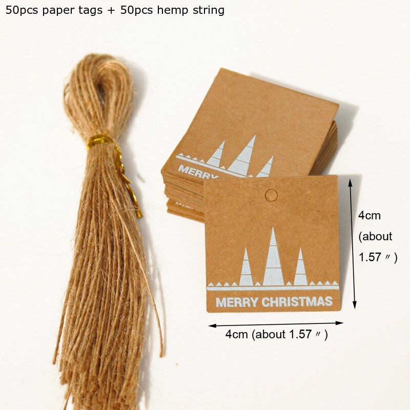 50pcs Retro Christmas Kraft Paper Gift Tags Muliple Design Bookmarks Wedding Party Decoration Xmas Hang Tags