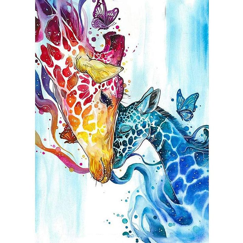 Diamond Painting Kits, Colourful Giraffe Family Butterfly, Full Drill DIY Diamond Art Cross Stitch Paint By Numbers