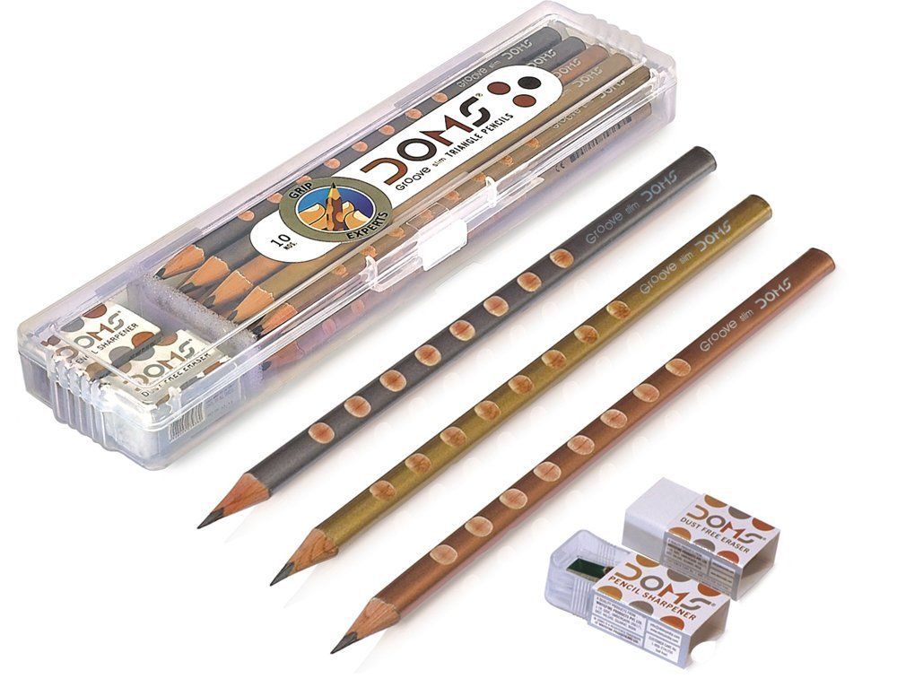 Doms Zoom Ultimate Dark Triangle Pencils - 10pcs with Free 1 Eraser and 1 Sharpener