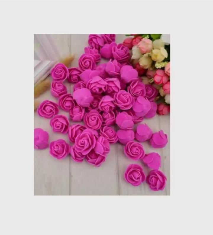 Dark Pink PE Foam Rose Head Artificial Flower - 50 pieces pack