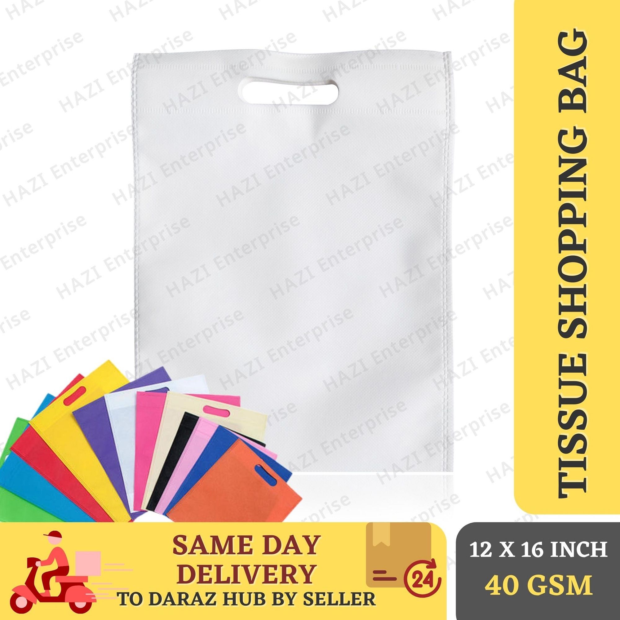 Hazi  Tissue Bag  12 X 16 inch 40GSM  Shopping Bags  20 Pcs Per Pack - Zipper Bag