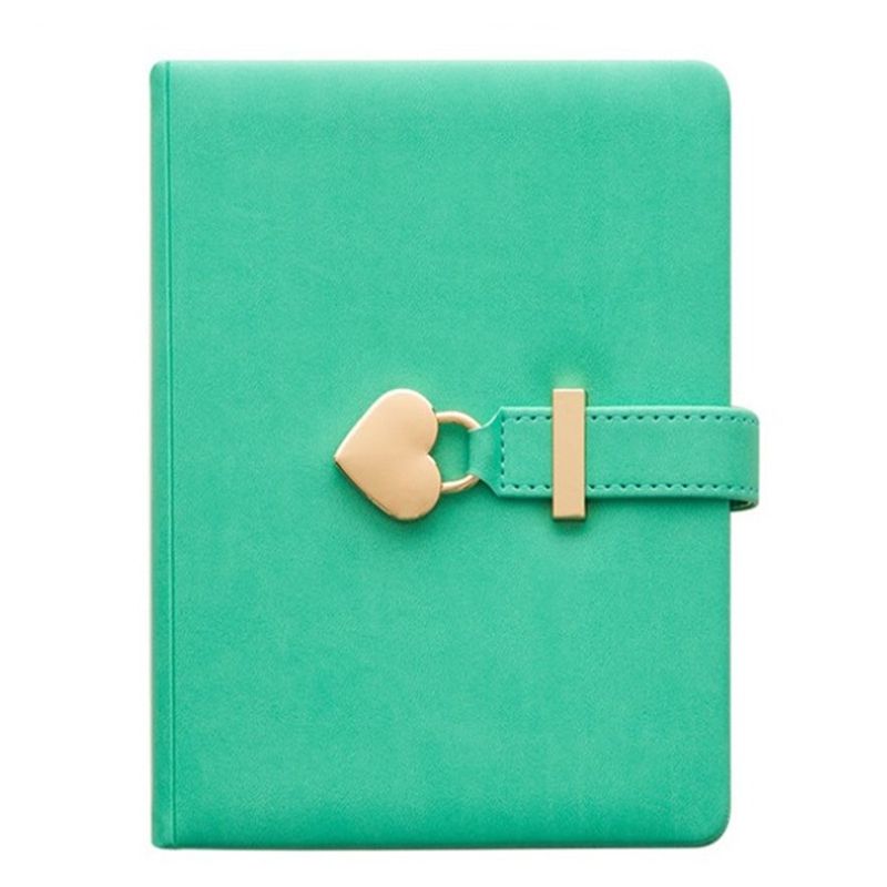 Notebook Personal Diary with Lock Heart Shaped Key PU Leather Note Book for Weekly Planner School Stationery,Green