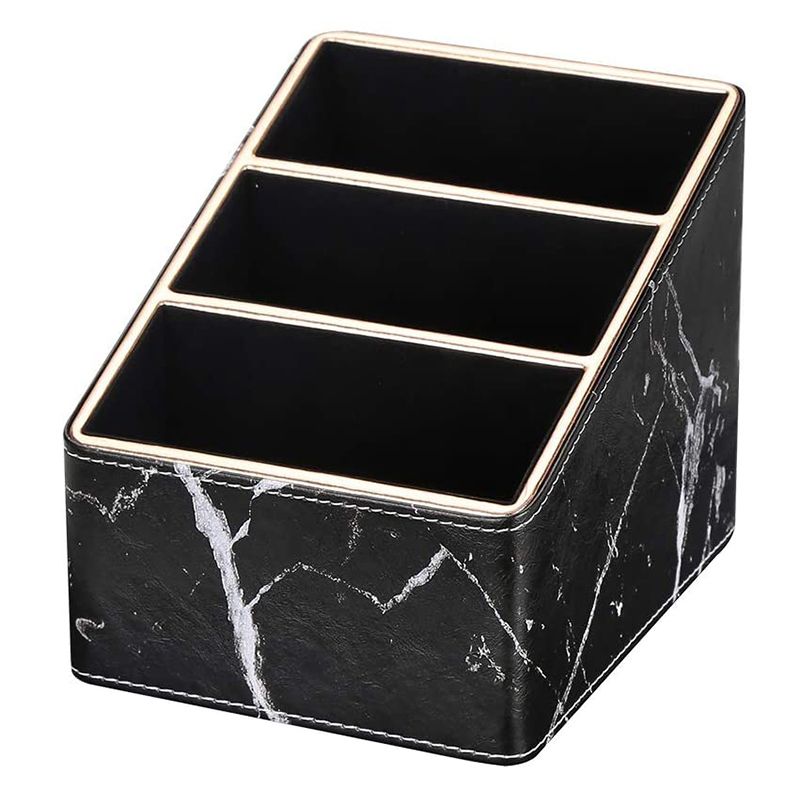 BRADOO-3 Slot PU Leather Remote Controller Holder Organizer, Home Sundries Storage Box, TV Guide/Mail/CD Organizer/Caddy
