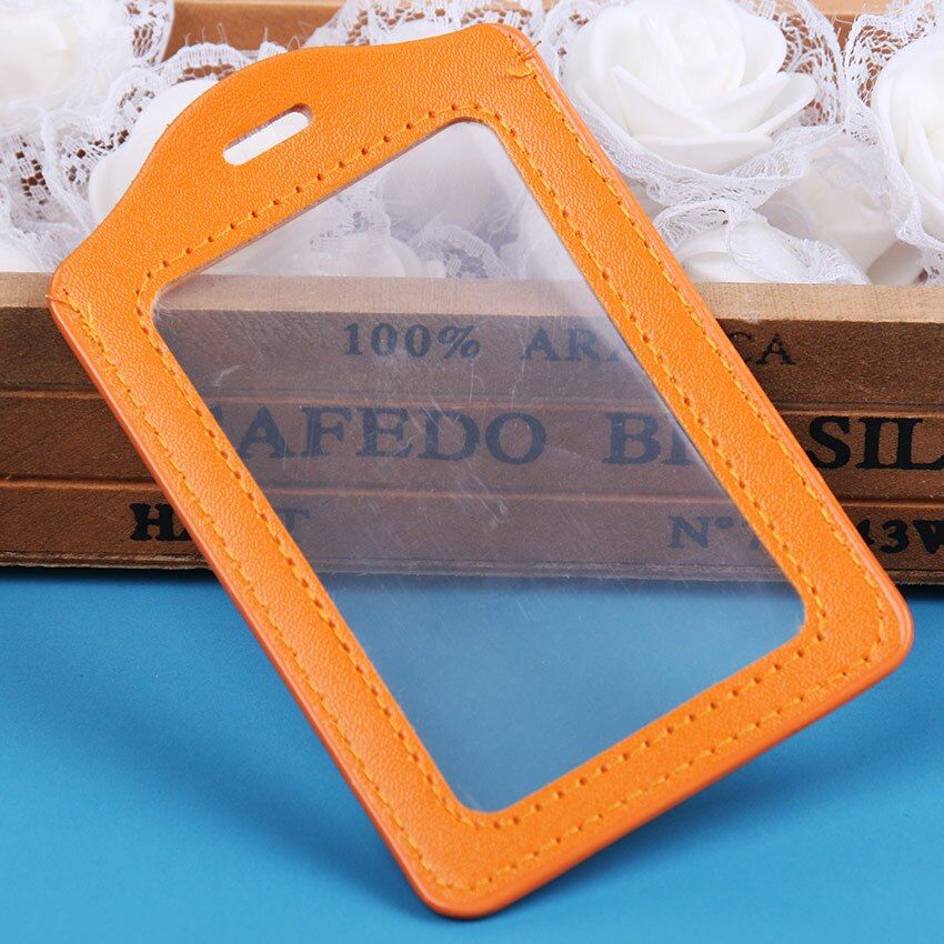 PU Leather ID Badge Case Clear and Color Border Lanyard Holes Bank Credit Card Holders ID Badge Holders Accessories 1PC