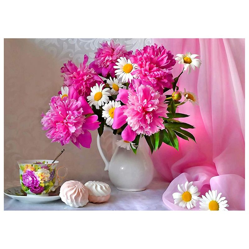 Round Diamond Full Diamond Diamond Painting Set Living Room Dining Room Decoration Mural DIY Pink Flower Vase