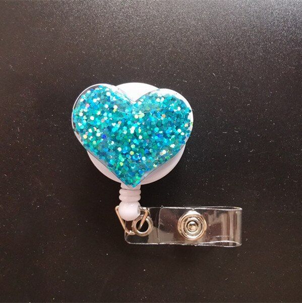 New Design 1 Piece Top Quality Retractable Nurse Badge Reel Cute Love Heart Glitter  Students ID Card Badge Holder