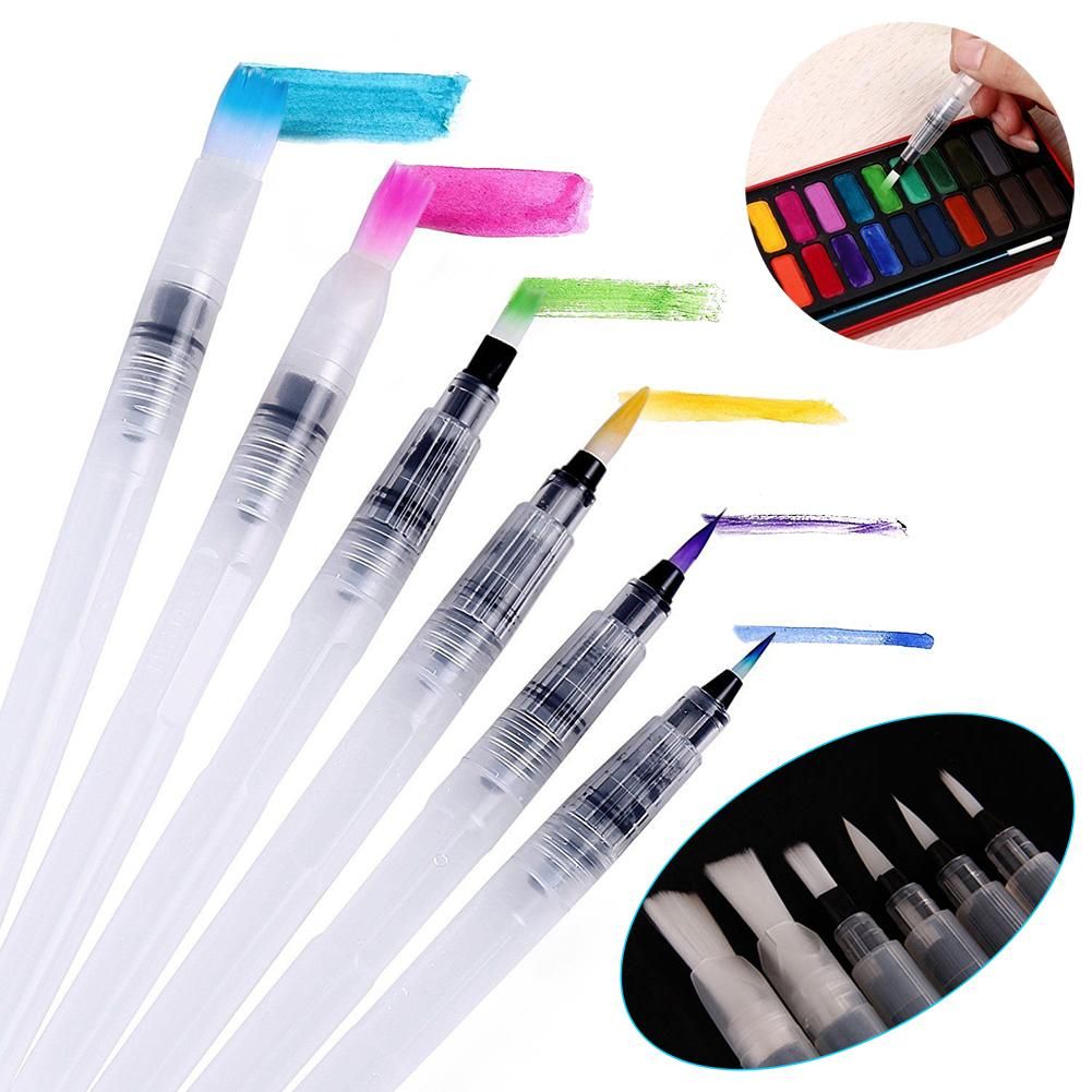 6pcs Water Brush Pen Watercolor Brush Pens DIY Drawing Painting Tool Craft Set