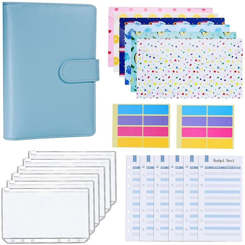 A6 Budget Binder 12 Patterns Budget Money Envelopes with 12 Expense Budget Sheets & Self-Adhesive Label