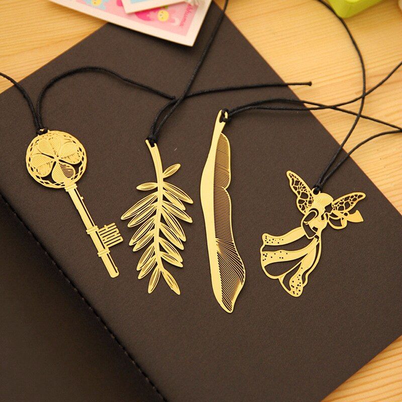 1 PCS Golden Key Feather Leaves Metal Bookmark Stationery for Student Gift Office Supplies Book Mark Paper Clips