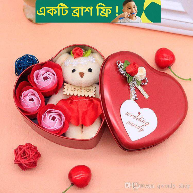 3pcs Hand Made Bouquet Artificial Soap Rose Flower for Valentine's Day Gifts Bear toy
