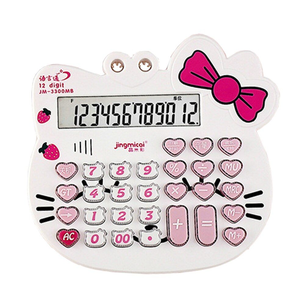 12 Digits KT2288 Cat Calculator Pink Girl Cute Kawaii Calculator Solar Korean Cat Head Computer General Purpose Calculator