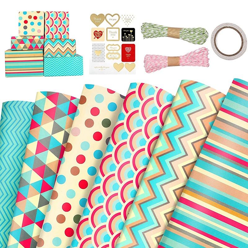 Wrapping Paper Sheets,for Christmas Birthday Party Wrapping Paper Set 6 Pcs Gift Wrap Papers,Present Gift Wrapping Paper