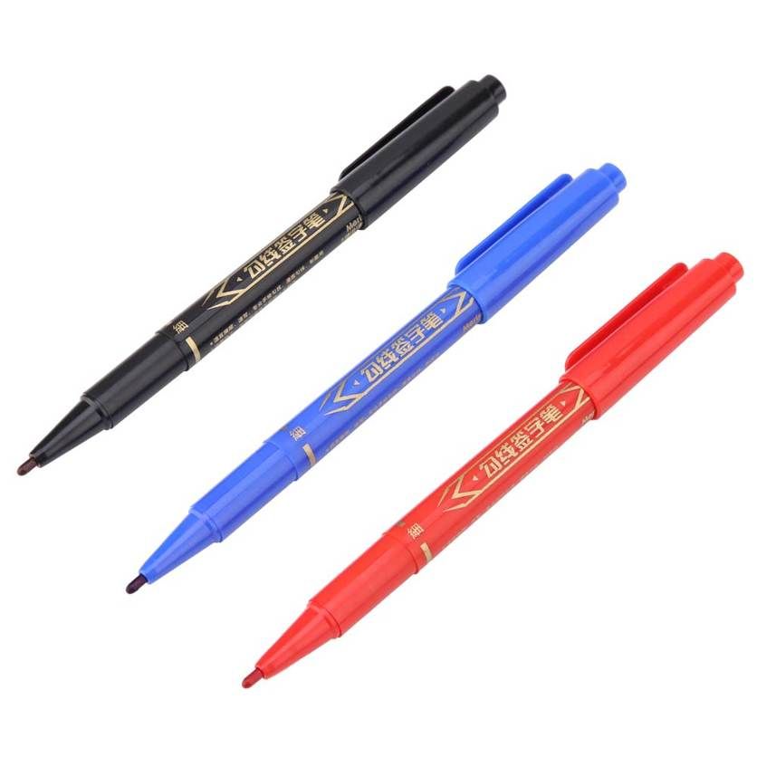 3Pcs Small Double-headed Marking Pen Line Marker CD Stroke Oil Red Blue Black