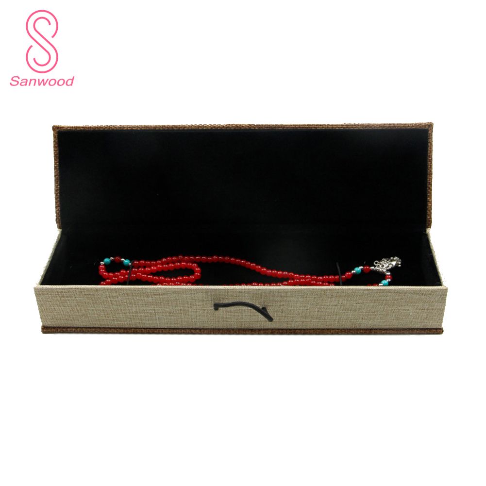 Retro Linen Wooden Buckle Jewelry Gift Box Ring Bracelet Bead Storage Container