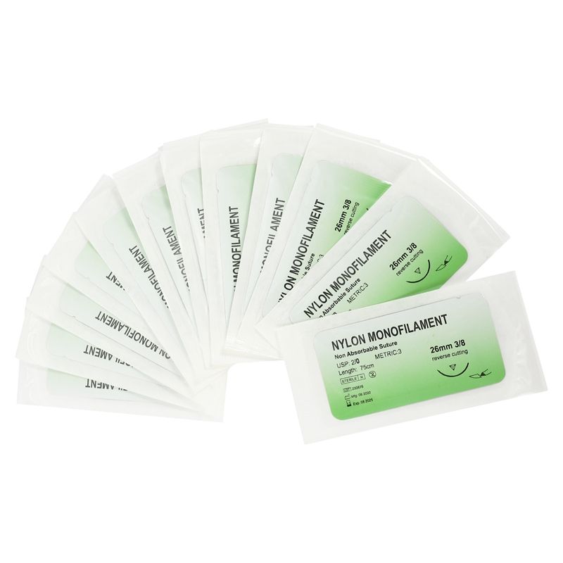 12 Pcs/Set Needle Suture Nylon Monofilament Thread Suture Practice Kit 2/0