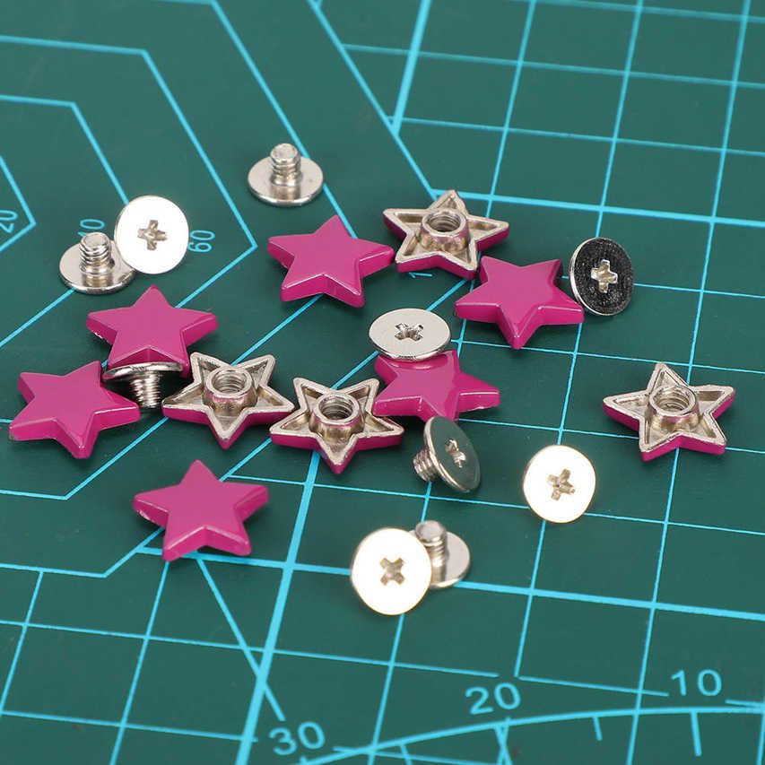 Metal Rivet 50 Sets Star Shape + Screw Anti‑Rust Clothes Decoration Accessories Zinc Alloy 12MM Flat