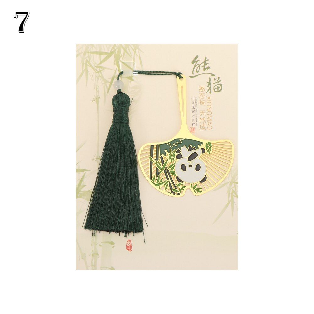 Chinese Style Group Fan Shape Metal Panda Pendant Hollow Out Bookmark Book Tassel Pagination Mark Stationery Supply Gifts