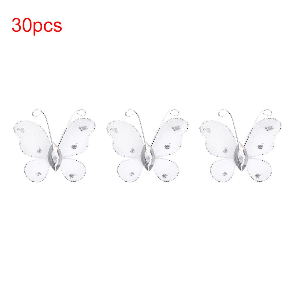Mesh Butterfly Decor 30pcs Wired Glitter Butterflies with Artificial Gem DIY Handmade Crafts for Weeding Party Home Decoration