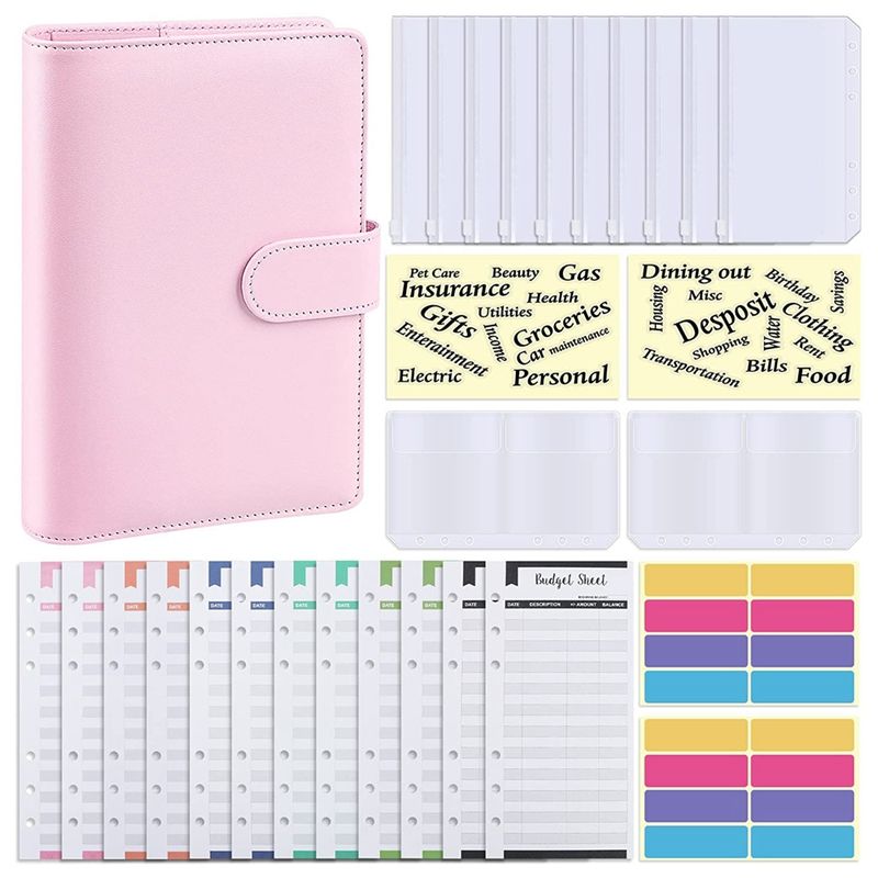 Budget Binder, A6 PU Notebook Planning Notepad, Replaceable 6 Ring Binder Coverfor Personal Planning of Budget Saving B