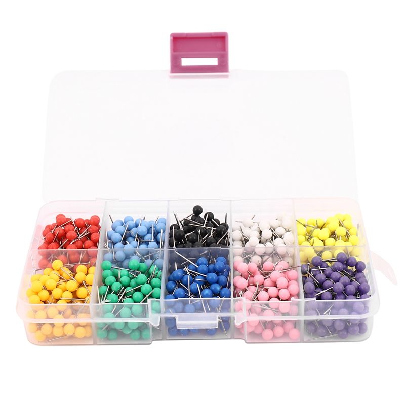 BRADOO-1000 Pieces 1/8 inch Map Push Pins Map Tacks with Plastic Round Heads and Steel Needle Points 10 Colors (Each Color 100 PCS)