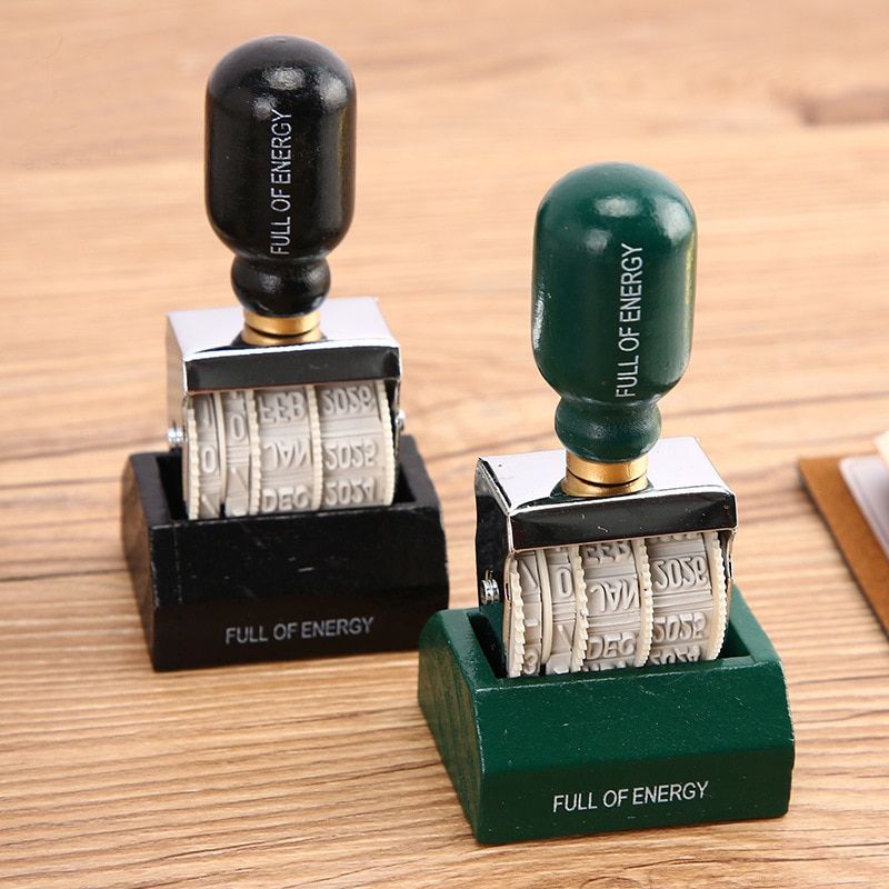 Wooden Handle Roller Seal Date Diy Stamps for Scrapbooking Kawaii Stationery Zakka Decal Escolar School Supplies