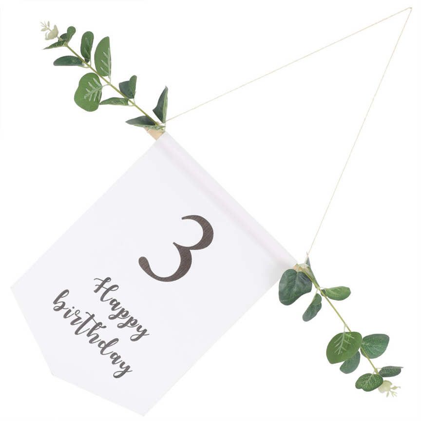 Birthday F lag Vertical Banner with Green Leaves Party Decoration Indoor Outdoor