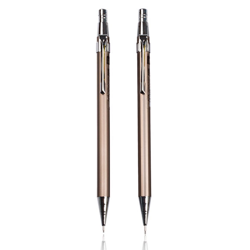2Pcs Metal Mechanical Pencil Press Automatic Pens for Writing Drawing Stationery School Office Supplies - 0.7Mm & 0.5Mm