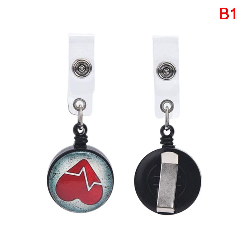 1pc Heart Doctors Nurse Retractable Reel ID Card Badge Name Tag Holder Key Ring