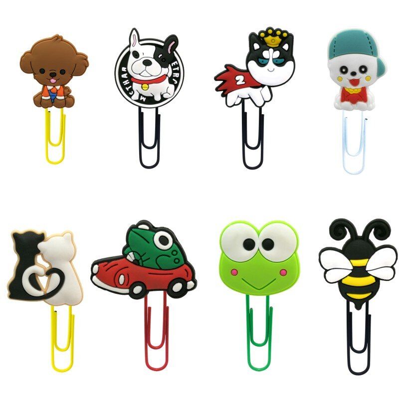 8pcs Cute Dog Bee Frog Cat Bookmarks Cactus Avocado Paper Clips Page Holder Marker Stationery for Teacher Student Kids Gift