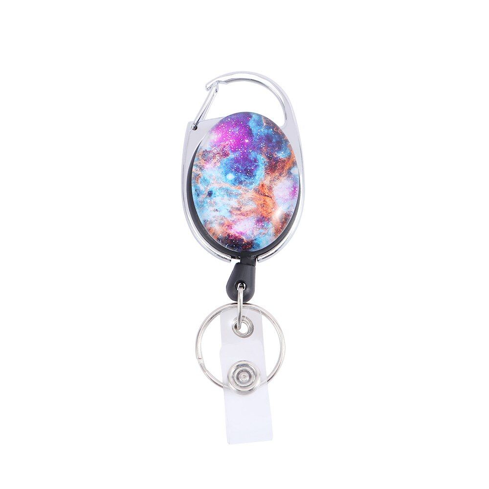 Starry Sky Marble Oval Pull Buckle Retractable Reel Badge Clip Belt Clip Key Ring Metal ID Card Badge Holder Stationery