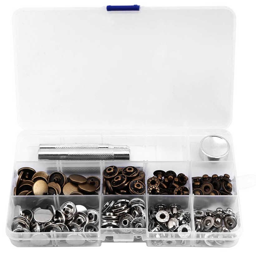 Snap Button Setting Tool 50 Sets Press Stud Popper Fastener with for Leather Clothes 831#15mm