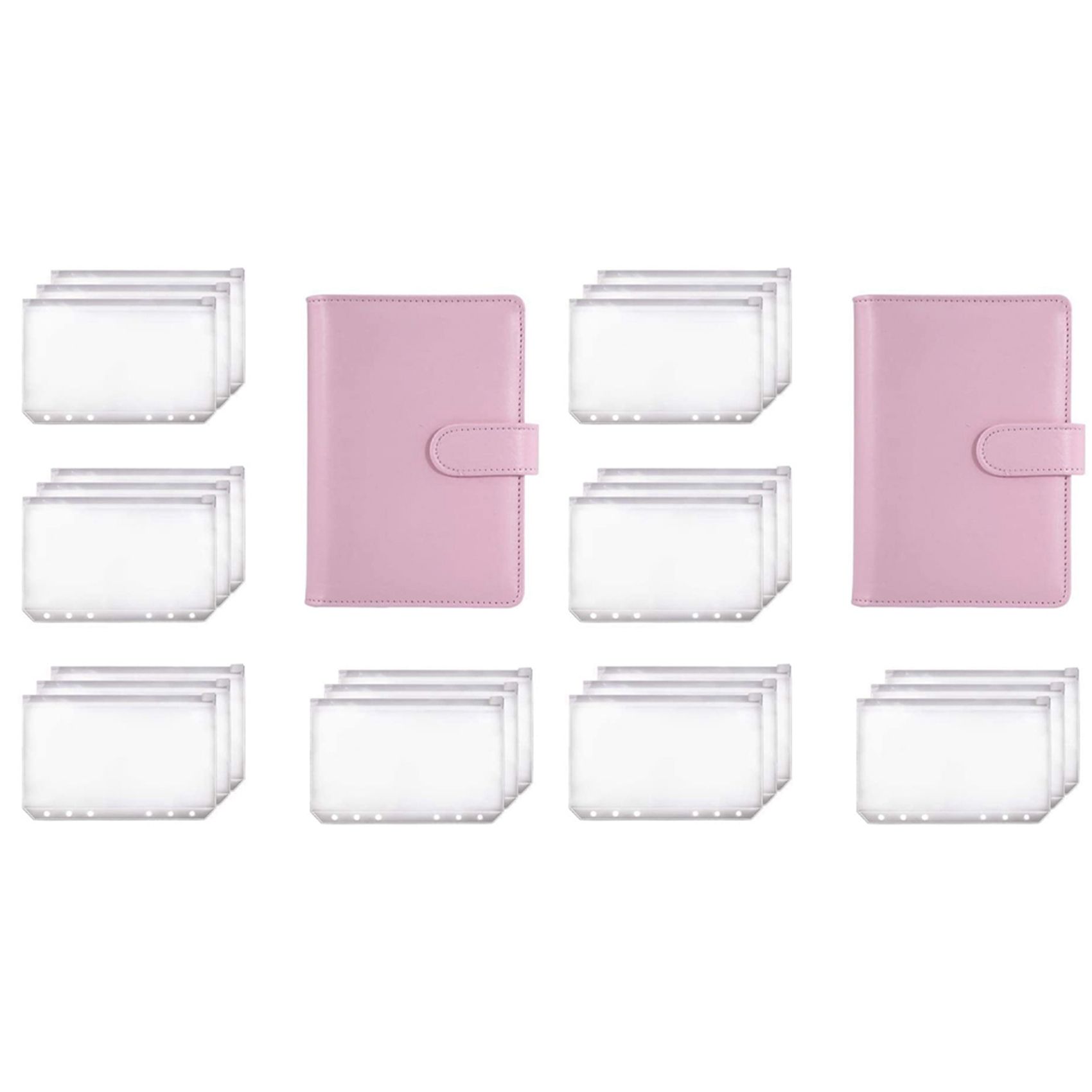 2X A6 Binder Planner Pink Notebook Binder and 24 Pieces 6 Hole Binder Zipper Folder,Binder Pockets Cash Envelope Wallet