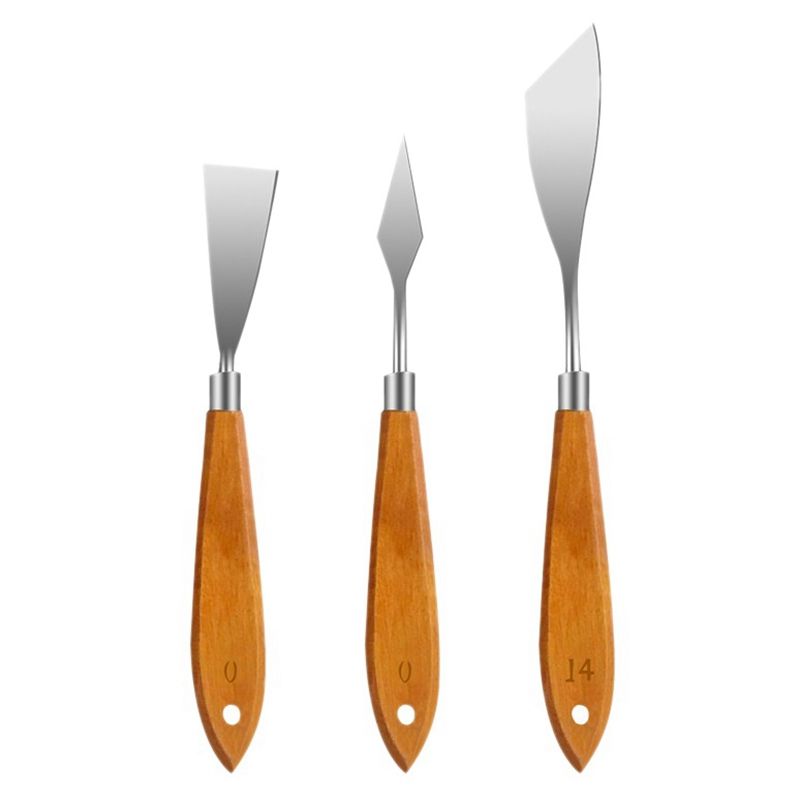 3Pcs Painting Knife Set Painting Mixing Scraper Stainless Steel Palette Knife Painting Art Spatula with Wood Handle