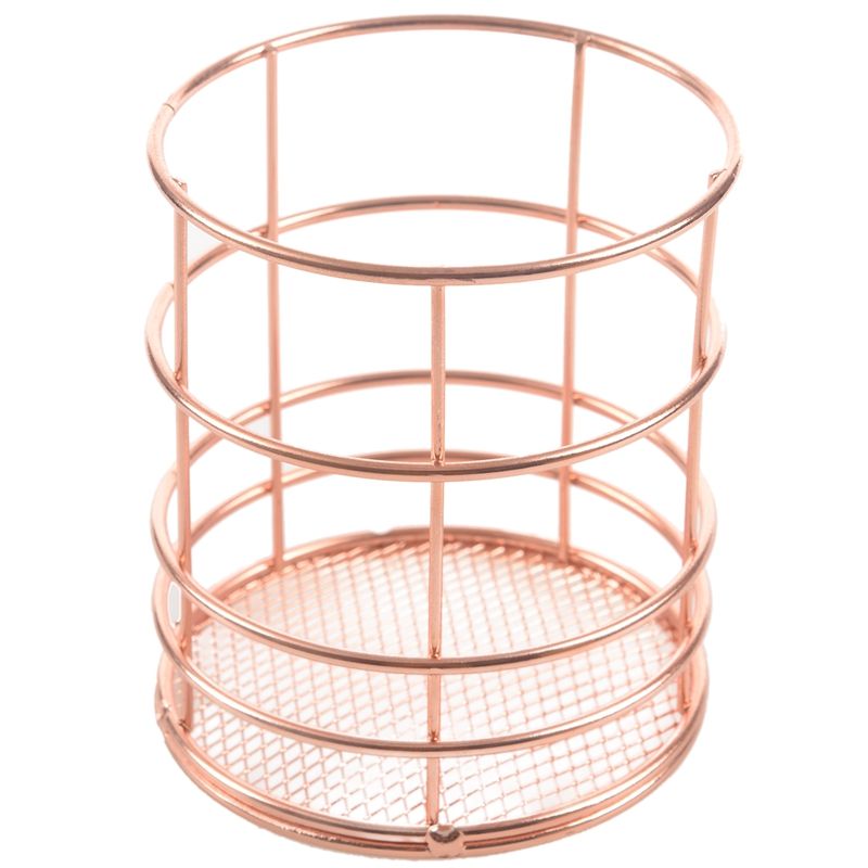 Rose Gold Wire Net Pencil Holder Round Iron Mesh Pen Cup Stationery Organizer Desk Sorter For Office Home School