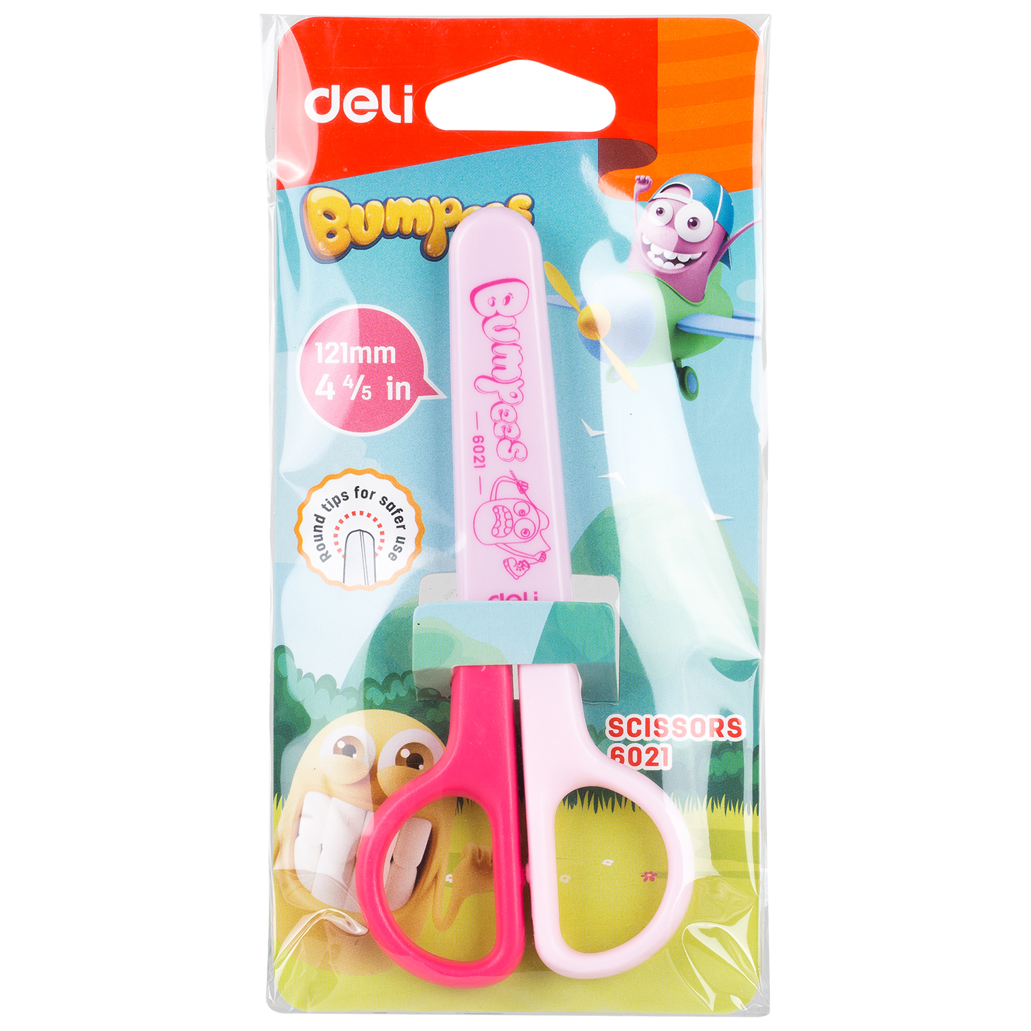 DELI E6021 SCHOOL SCISSORS 4 4/5" WITH SLEEVE(Pink, blue)