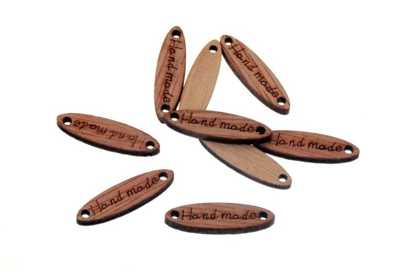 25Pcs Brown Color "Hand made" 2 Holes Connectors Sewing Wood Buttons Scrapbooking