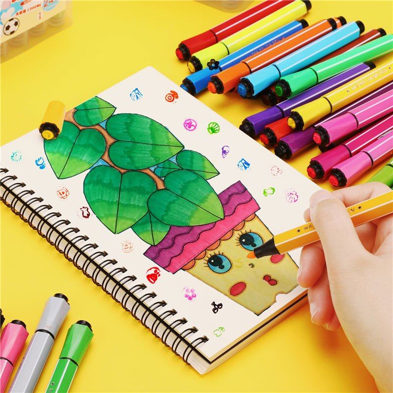 12/24 colors set AIHAO Colored pen colored seal stamp washable markers seal watercolor pen thick head brush drawing pen tool set students children stationery gift