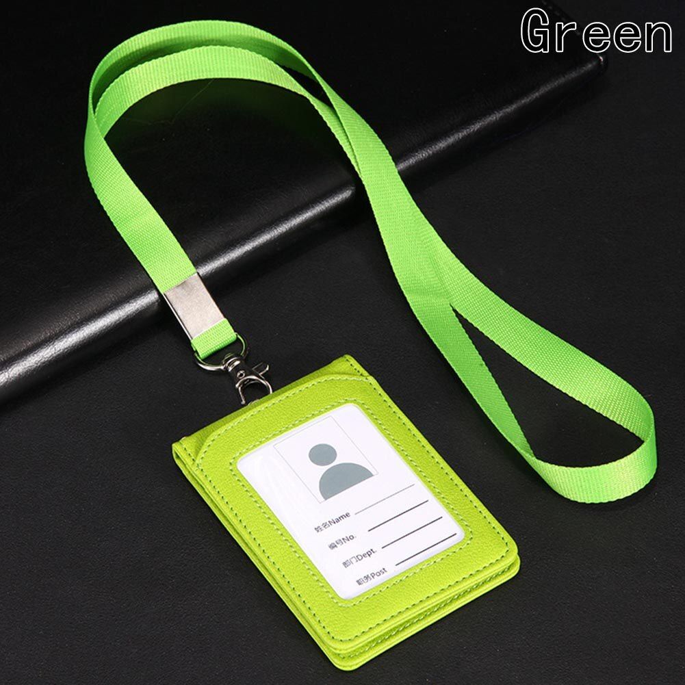 1PC Colorful Durable PU Card Holder Office Staff Identification Card Holder ID Card Cover With Lanyard Bus Badge Neck Strap
