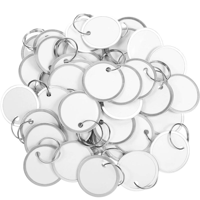 Metal Rim Tags Key Tags Round Paper Tags with Metal Rings White Label for Car Keys and Door Keys (100)