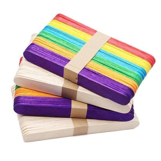 Natural and Multi Colour Jumbo/Large Wooden Popsticks -4 packs (Each 2 pack)