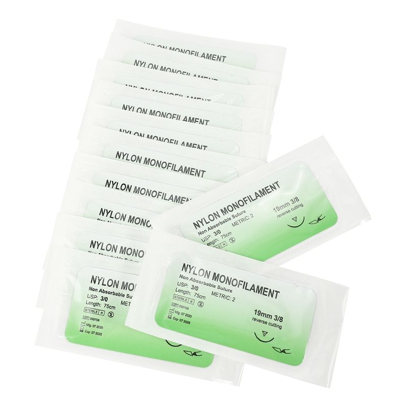 12 Pcs/Set Needle Suture Nylon Monofilament Thread Practice Kit 3/0