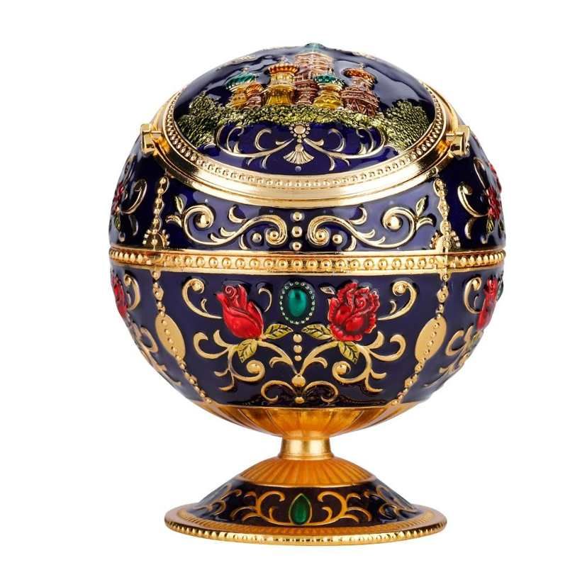 Ashtray Portable Mini Metal Round Ball Stamped Pattern Gift Decoration