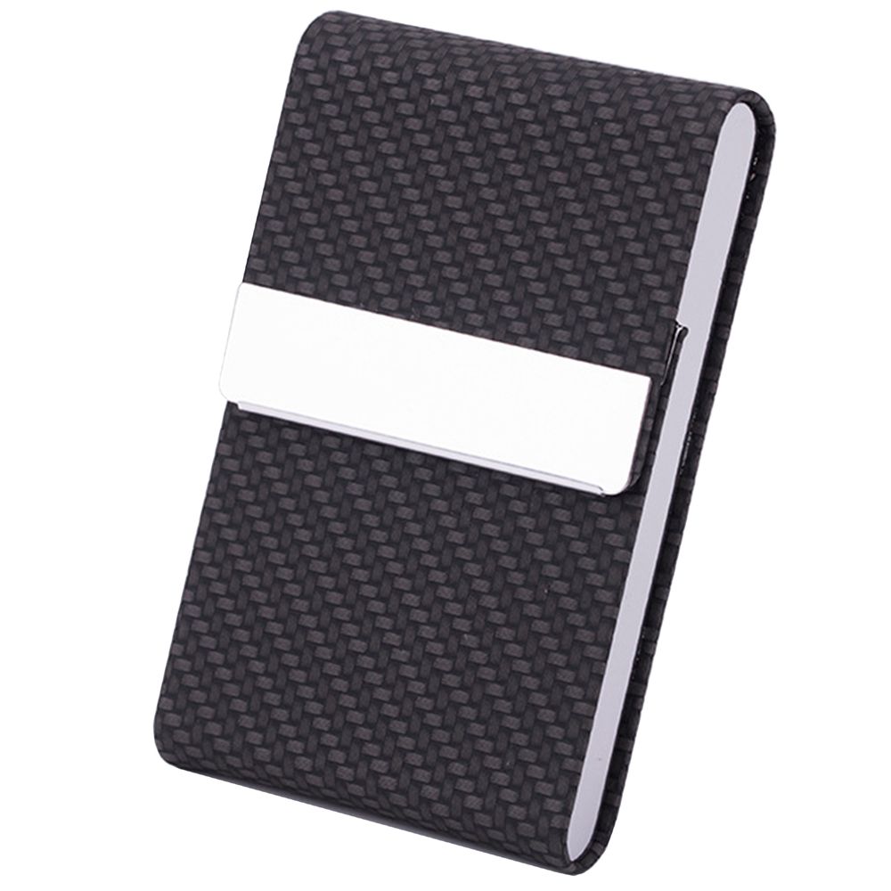 Business Card Holder, Card Holder for Women and Men, Stainless Steel PU Leather Business Card Holder (Weave Texture)